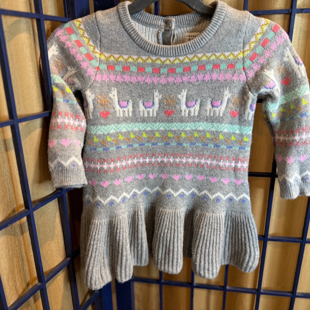 babyGap Llama Fair Isle Sweater Dress 12-18 Months Gray Knit